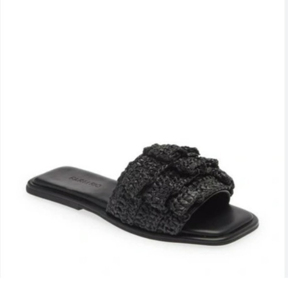 Farm Rio Ruffle Black Crochet Casual Slide Slip-on Sandals Size 7‎ - NEW